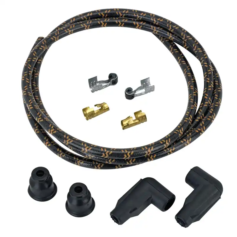 Get Yours 8mm Cloth 90 Degree Spark Plug Wire Sets - Black with Orange Tracers