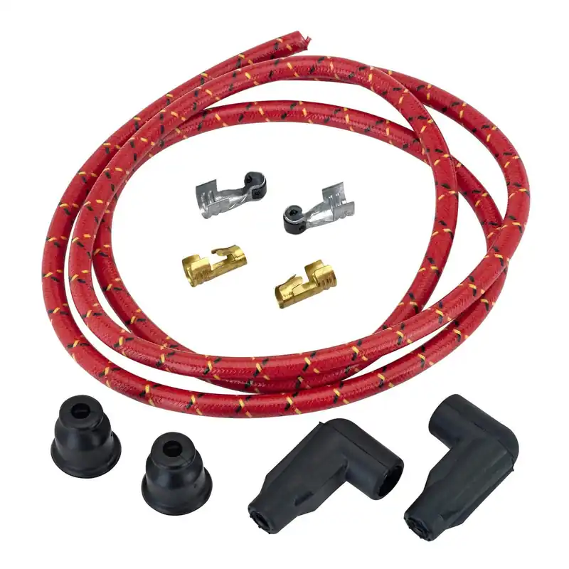 New Arrival 8mm Cloth 90 Degree Spark Plug Wire Sets - Red with Black and Yellow tracers