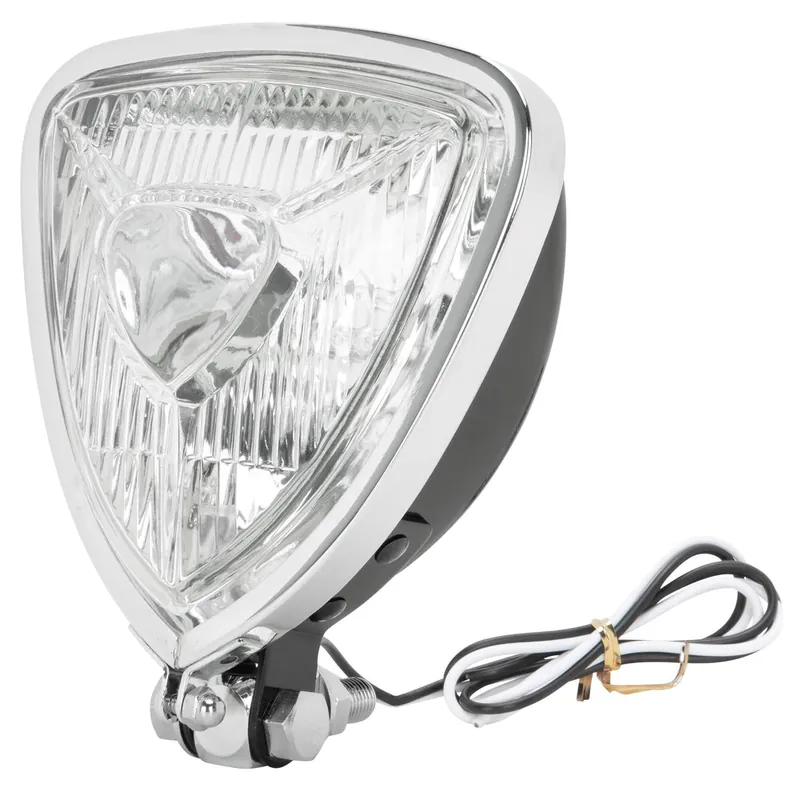 Aris Style Triangular Headlight - Black with Chrome Bezel Last Chance