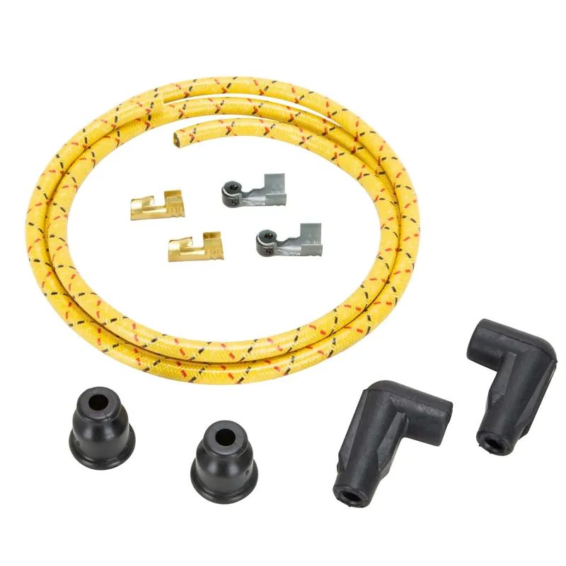 Best Price 7mm Cloth 90 Degree Spark Plug Wire Sets - Yellow w/ Black and Red Tracers