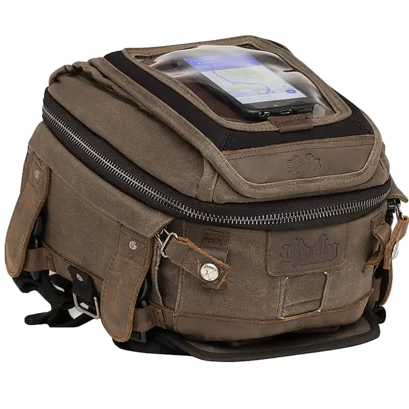 Place Order Voyager Waxed Cotton Tank Tail Bag - Brown