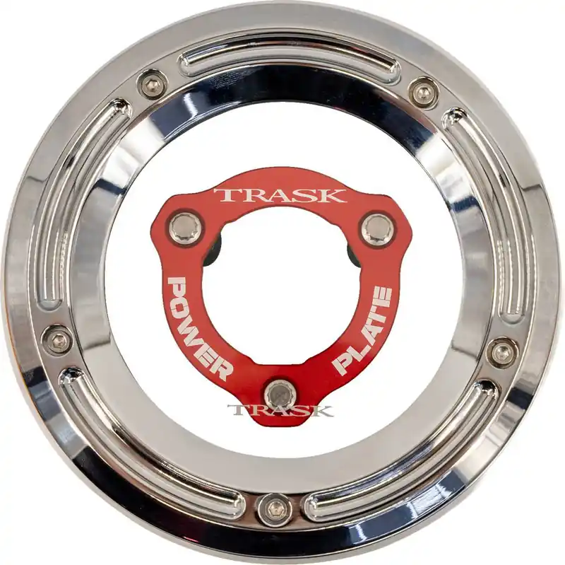 Affordable Trask - 11070766 - Derby Cover with Power Plate - Chrome/Red - Kit - '17-'25 Harley-Davidson