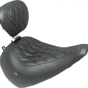 Free Returns Mustang - 08021663 - Wide Tripper™ Solo Seat - w/ Backrest - Diamond - Black Stitch - FXBR '23-'25