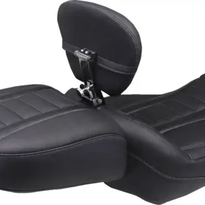 Mustang - 08012162 - Deluxe Touring Solo Seat - w/ Backrest - Sky Blue Stitch - FLT/FLH '23-'25 Free Shipping
