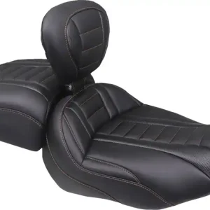 Big Sale Mustang - 08012161 - Deluxe Touring Solo Seat - w/ Backrest - Mandarin Orange Stitch - FLT/FLH '23-'25