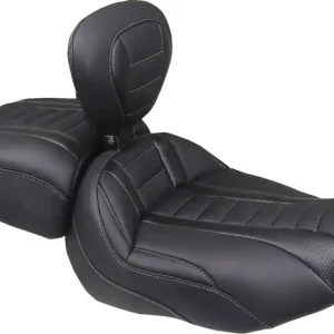 Mustang - 08012120 - Deluxe Passenger Seat - Wide - Gunmetal Stitch - FLT/FLH '23-'25 Crafted