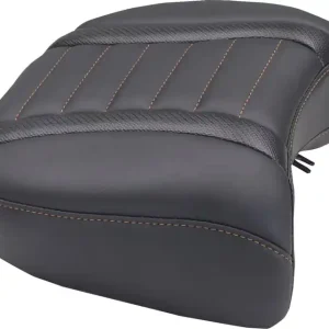 Mustang - 08012121 - Deluxe Passenger Seat - Wide - Mandarin Orange Stitch - FLT/FLH '23-'25 Authentic