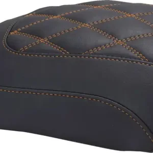 Mustang - 08012111 - Padded Passenger Seat Cowl - Double Diamond - Mandarin Orange Stitch - FLT/FLH '23-'25 Weekend Sale