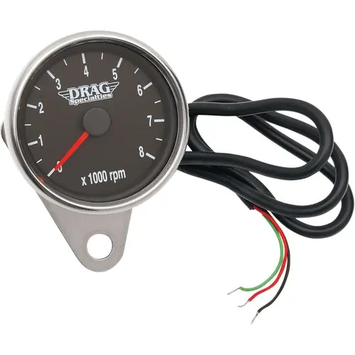 Drag Specialties Mini Electronic Tachometer with Orange Needle & Black Face Warranty Included