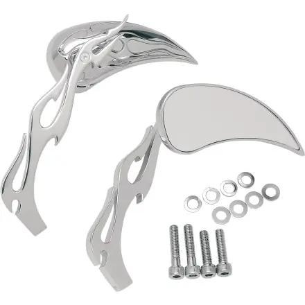 Drag Specialties     Flame Teardrop Mirrors With Flame Stem Buy Online